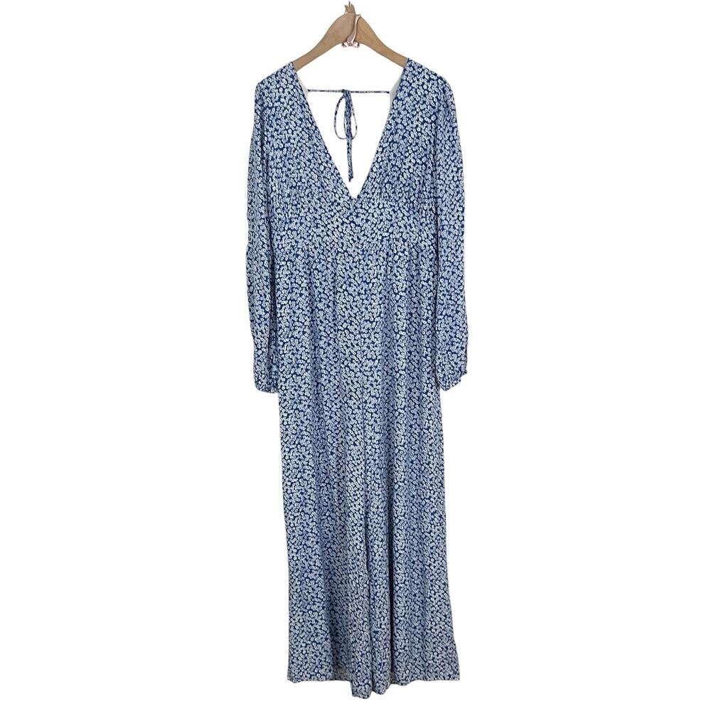Lulus Afternoon Out Blue Floral Print Long Sleeve Jumpsuit Size Large - Picture 2 of 7